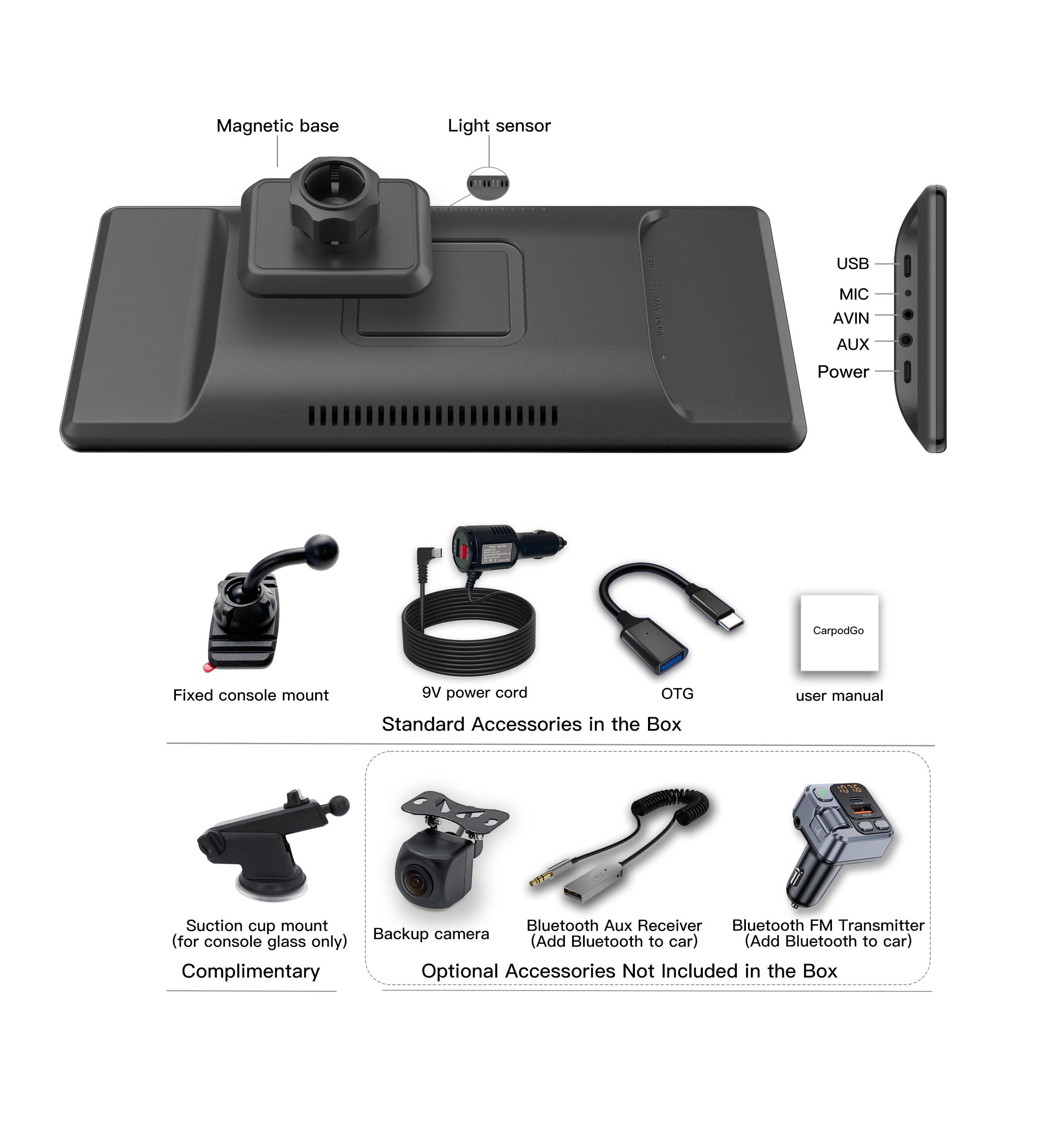 2024 CarpodGo T3 Pro 60FPS Carplay / Android Auto Display Screen - Packing List